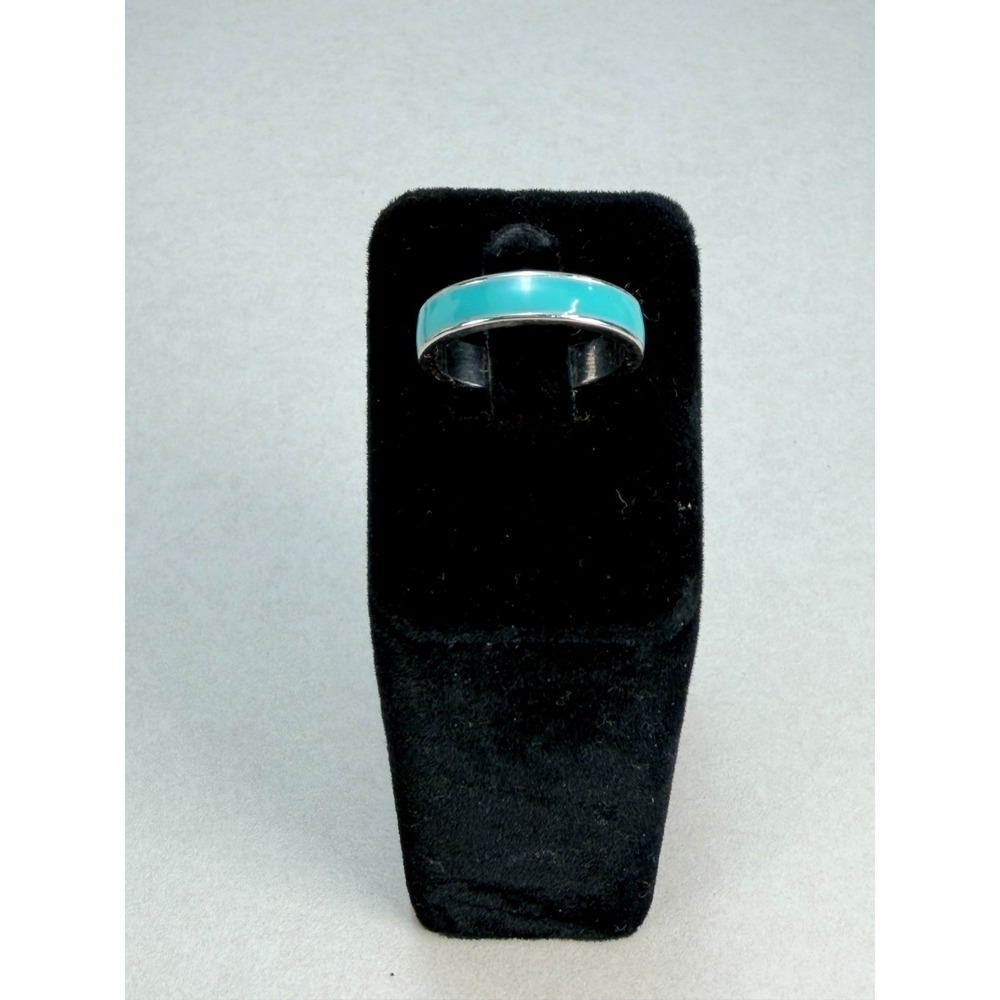 Lia Sophia Turquoise Blue Enamel Silver Tone Band Ring Modern Statement Size 9